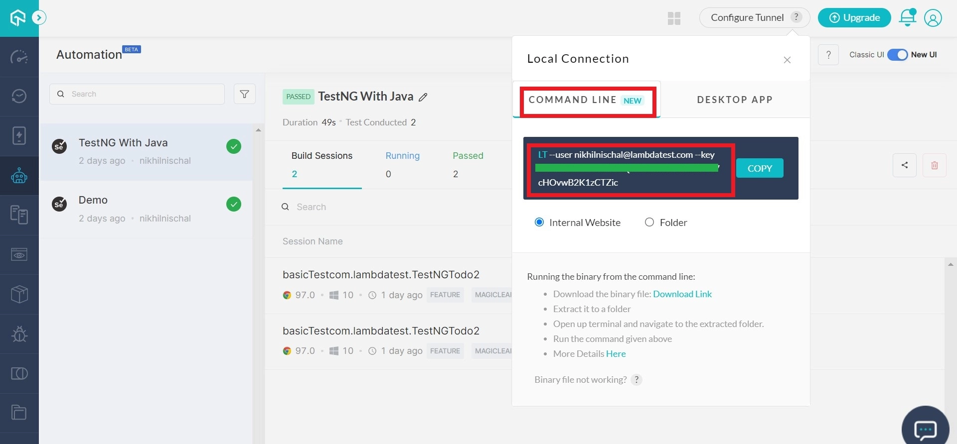 tunnel configuration for localhost testing on winws