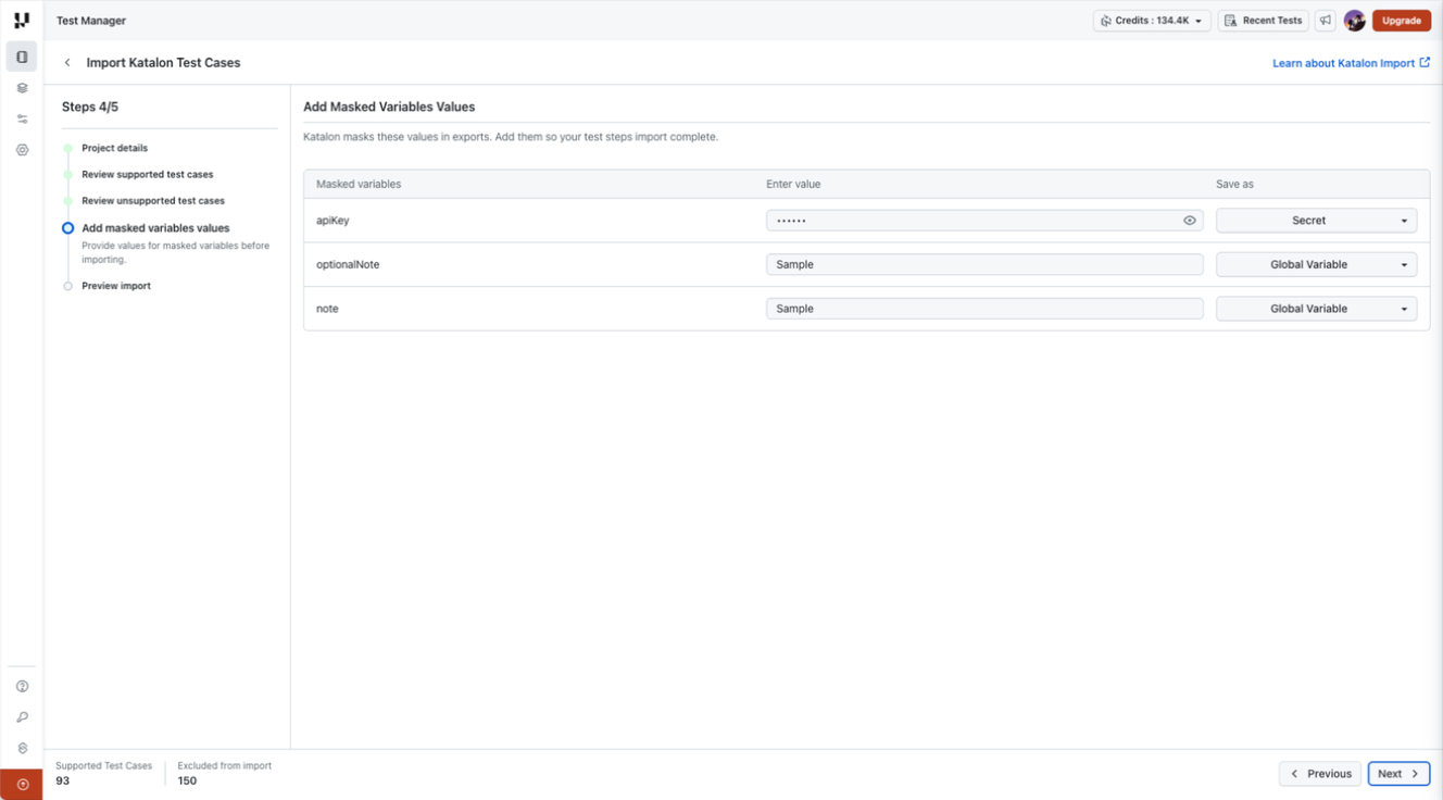 Masked variable values with Secret and Global Variable storage choices