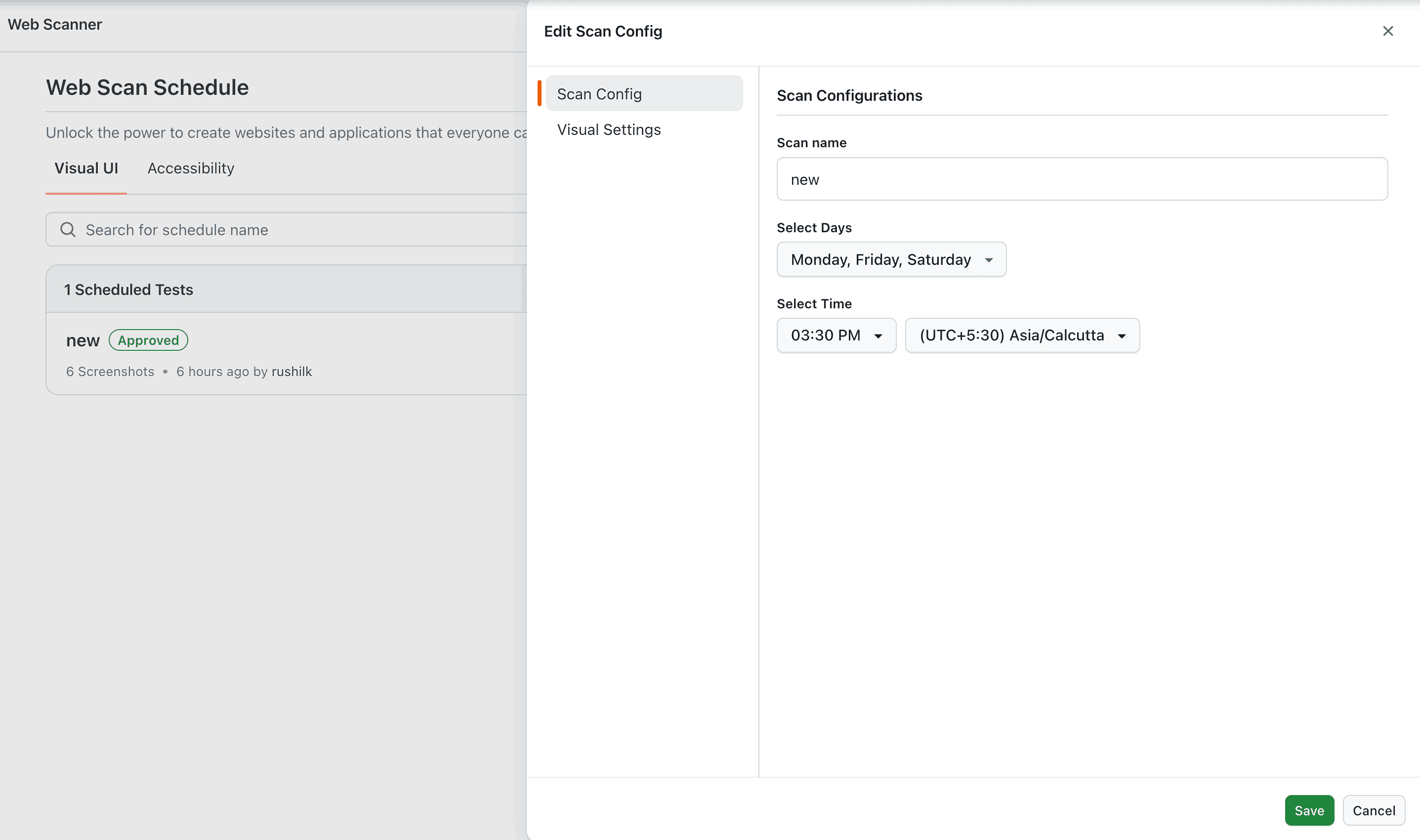 Modify a Scheduled Visual Scan