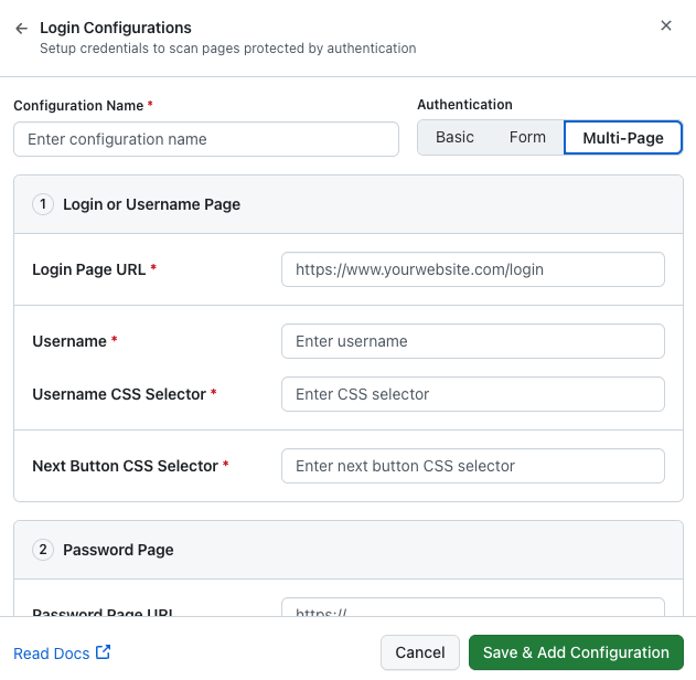 Multi-page login step one: username page fields