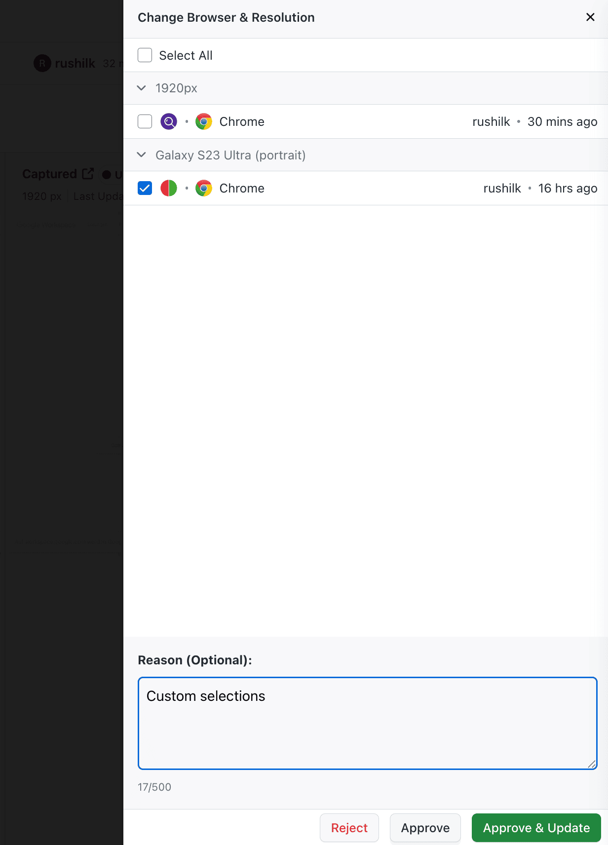 Comment box in bulk operations