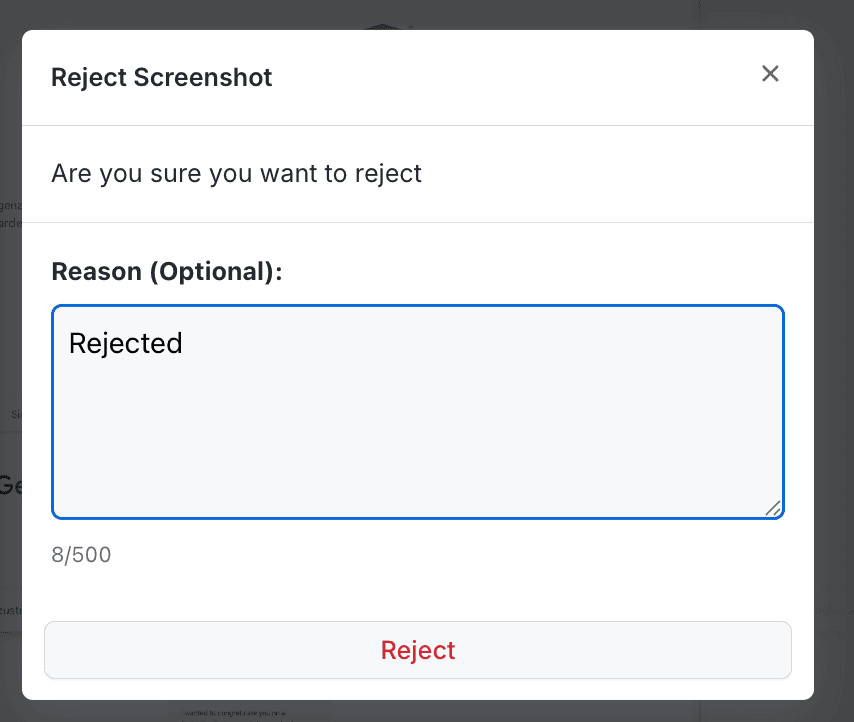 Optional comment in Reject modal