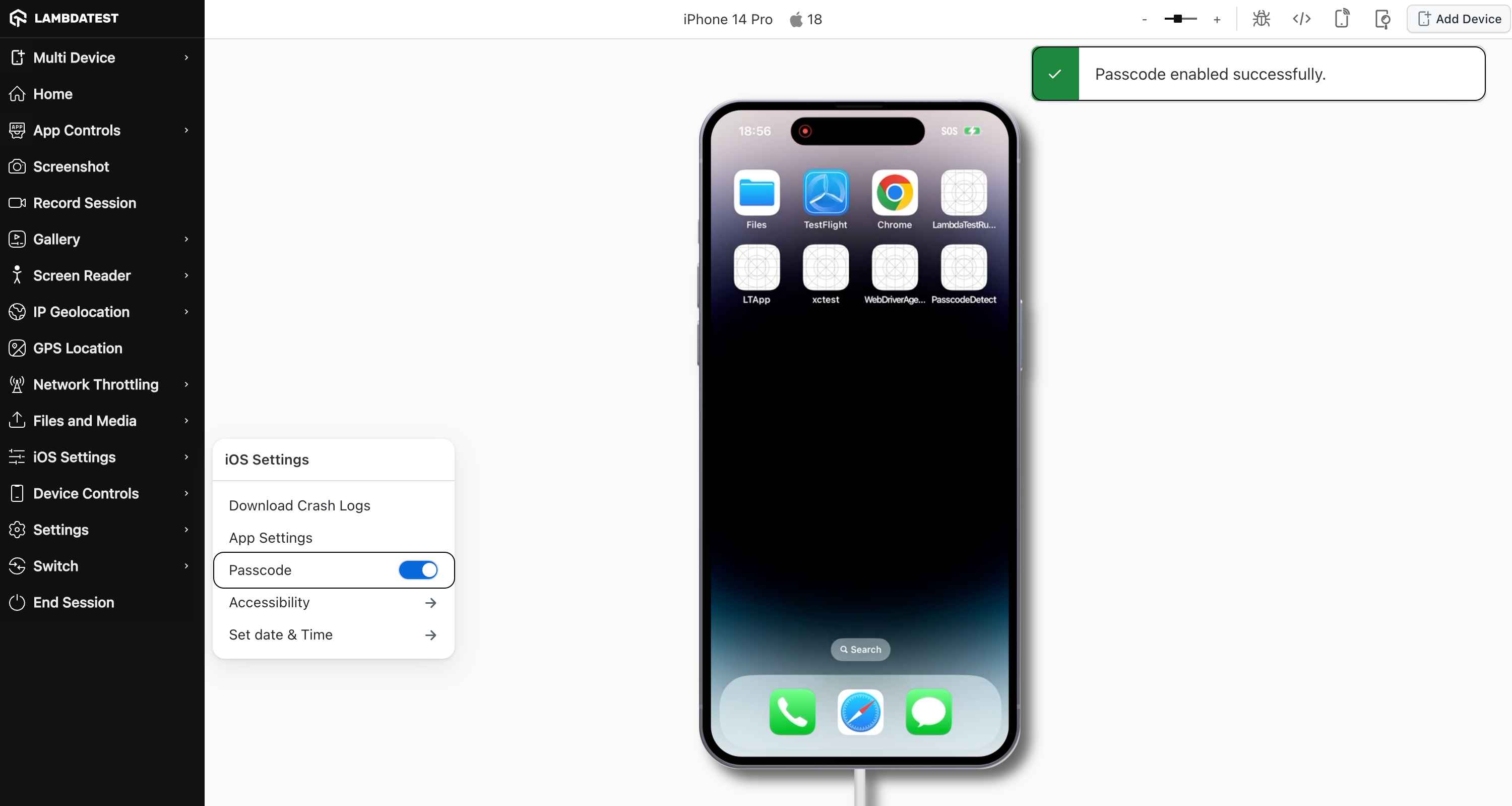 Enable Device Passcode