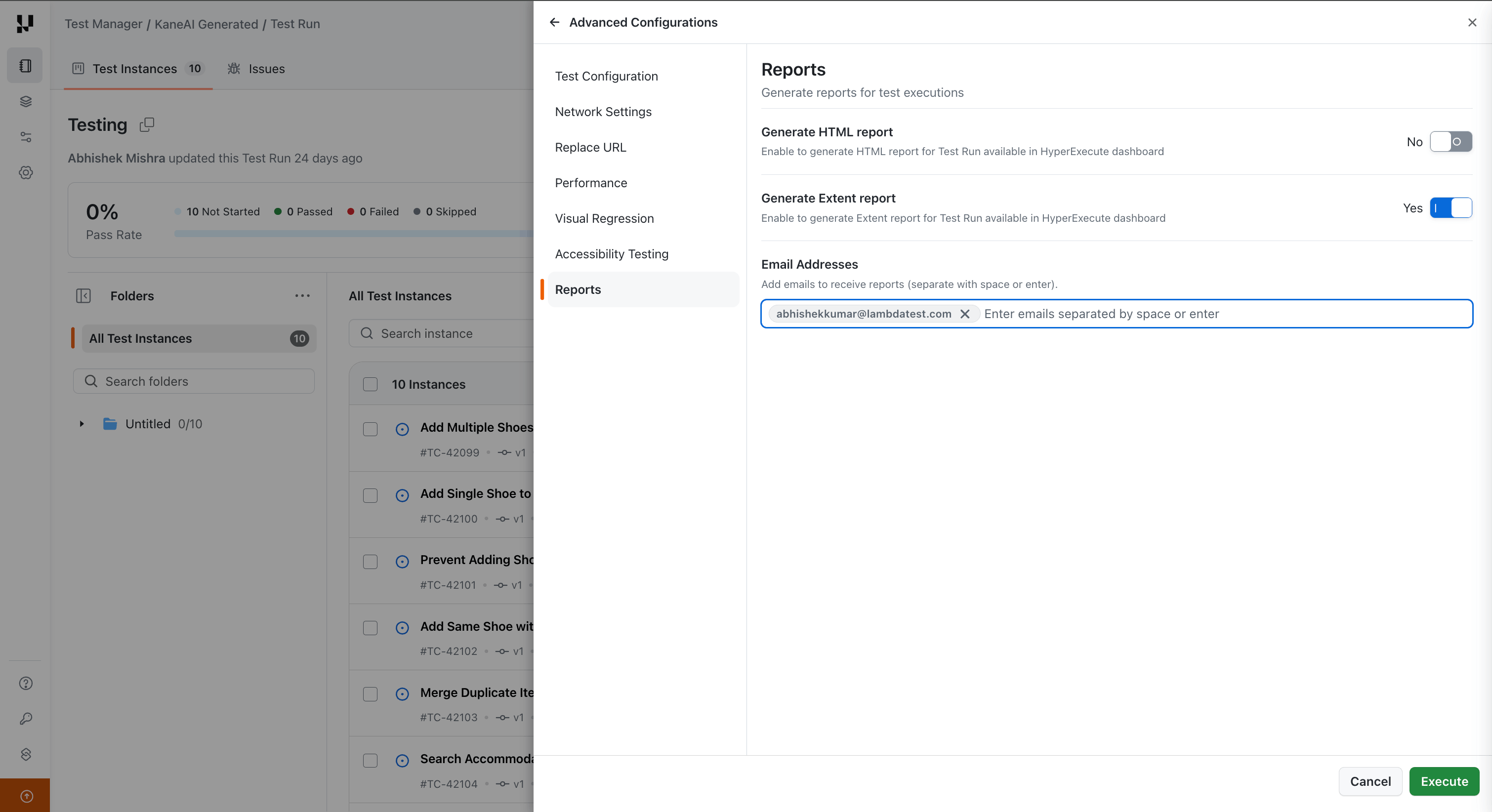 Reports option in Advanced Configurations