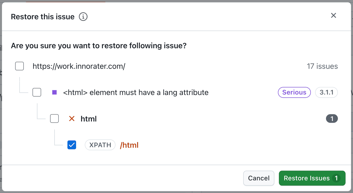 Restore issue modal for issues hidden only in the current scan