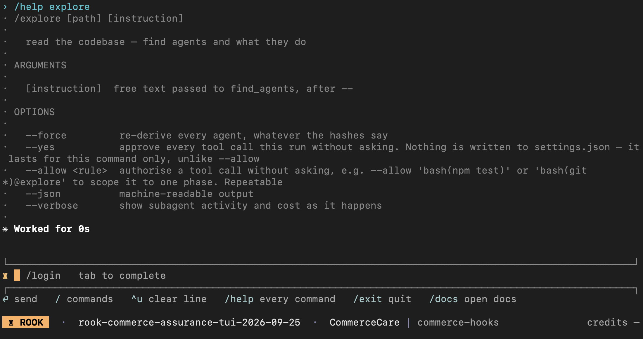 Rook explore command help with force and free-text guidance