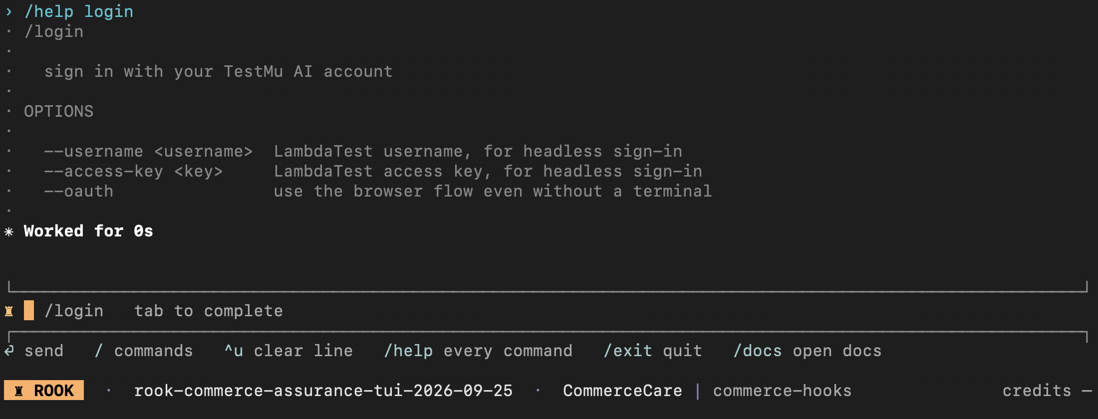Rook login command help