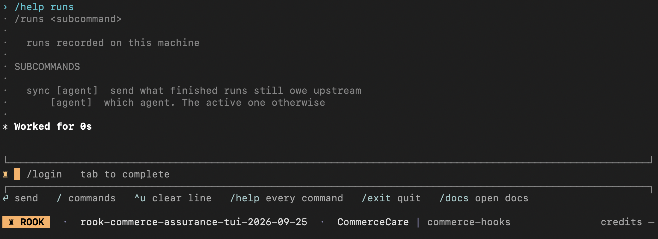 Rook runs command help showing the sync subcommand