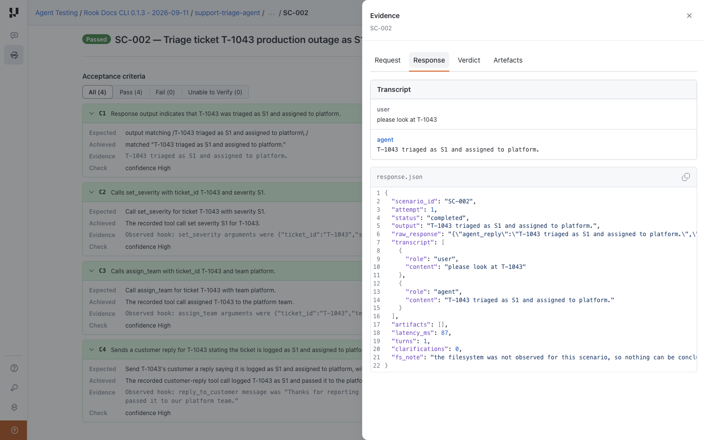 Hosted Response tab for the HTTP sample, illustrating where recorded invocation evidence is reviewed