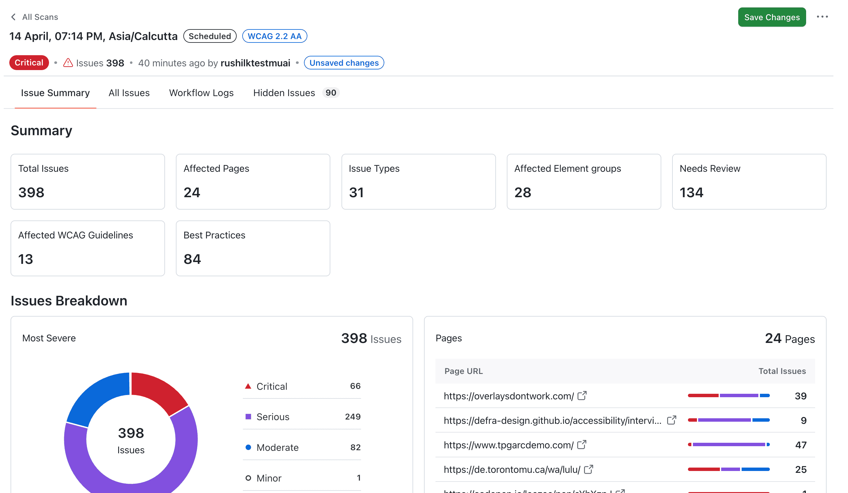 Save button used to persist hide and restore issue preferences