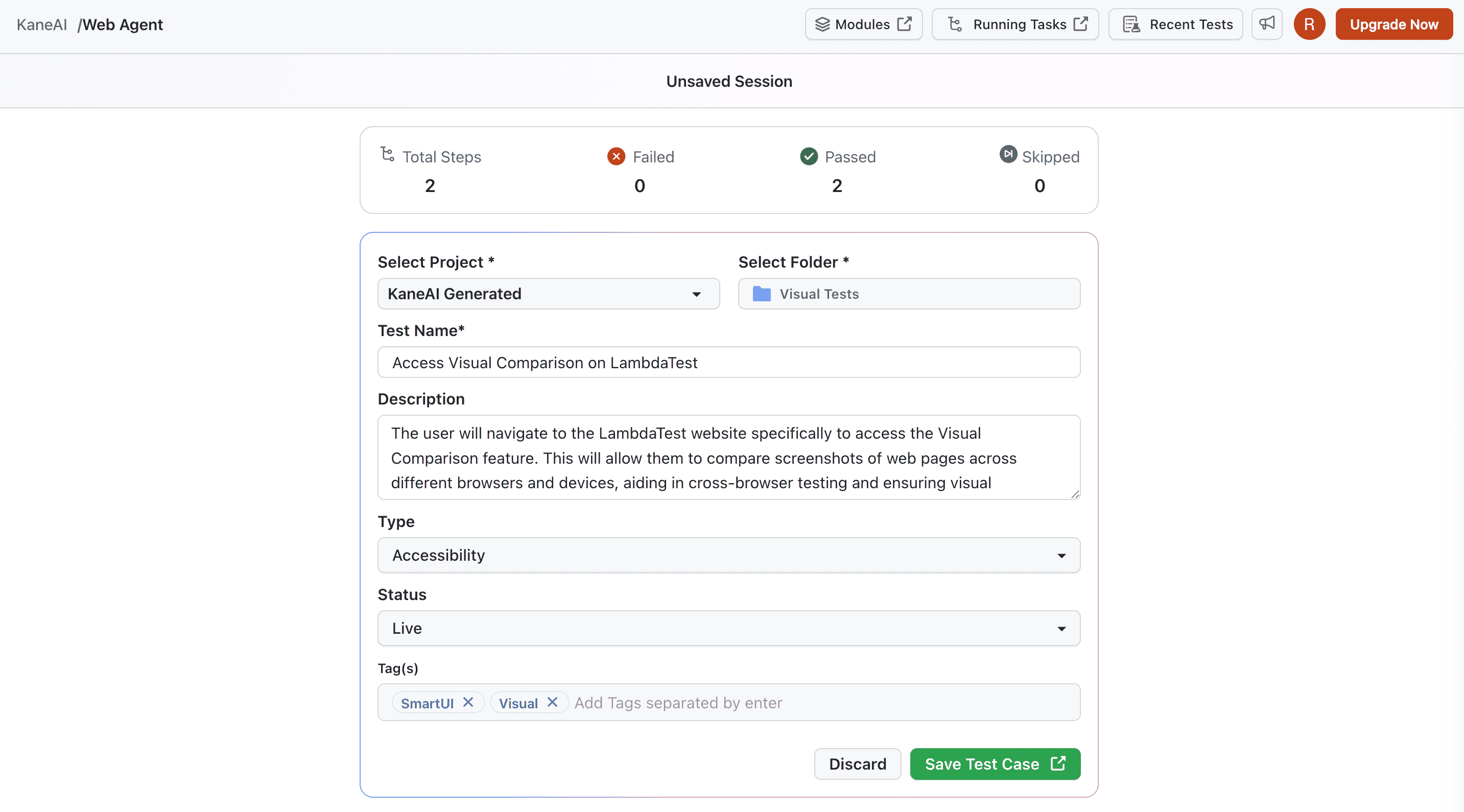 Save the test case session