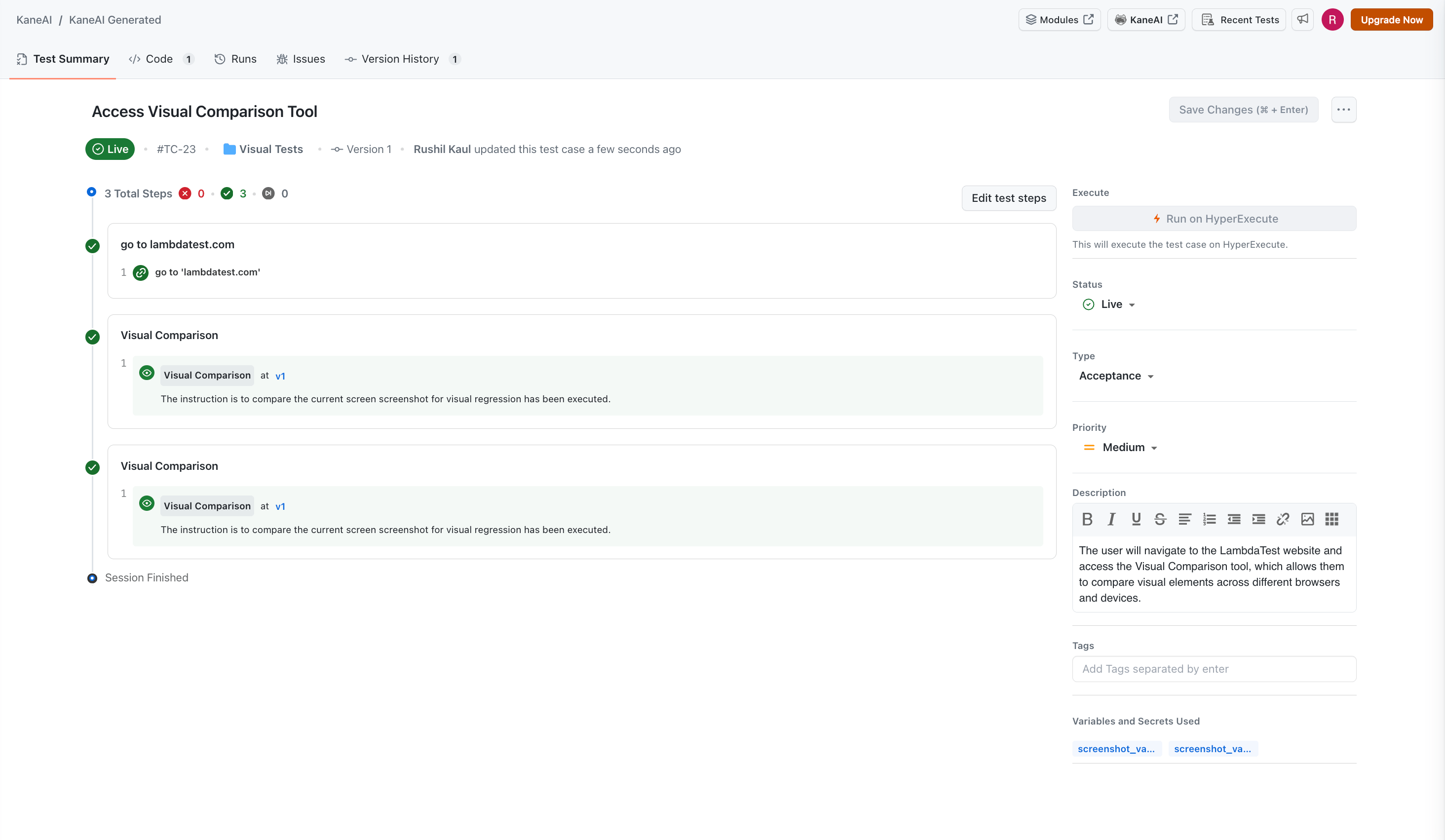 Save the test case session