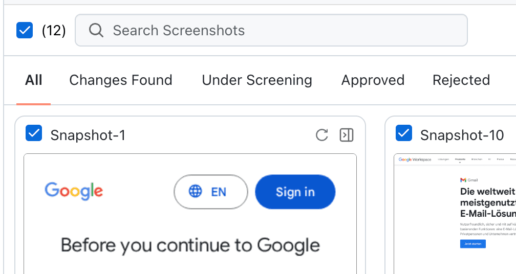 Multiple screenshots selected