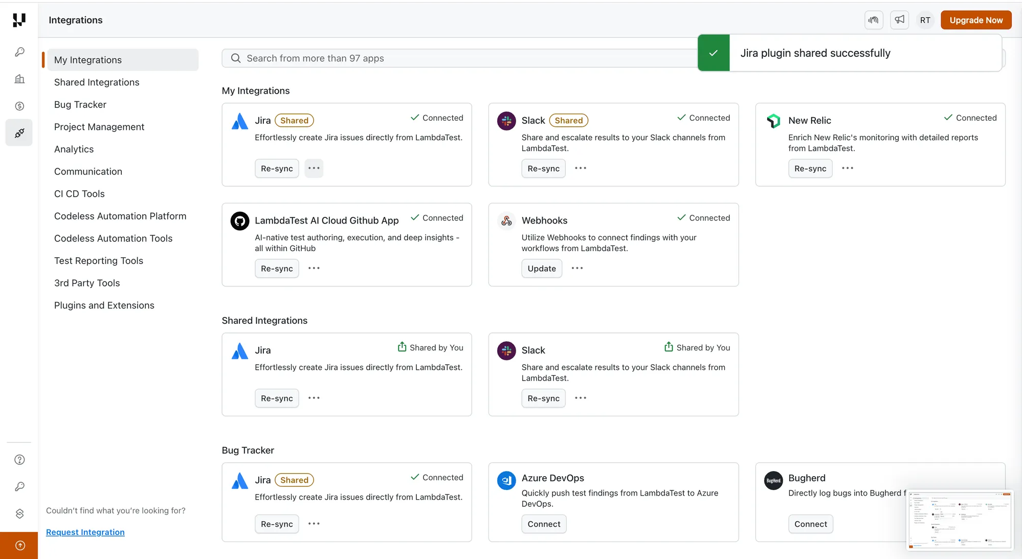 Jira integration shared successfully