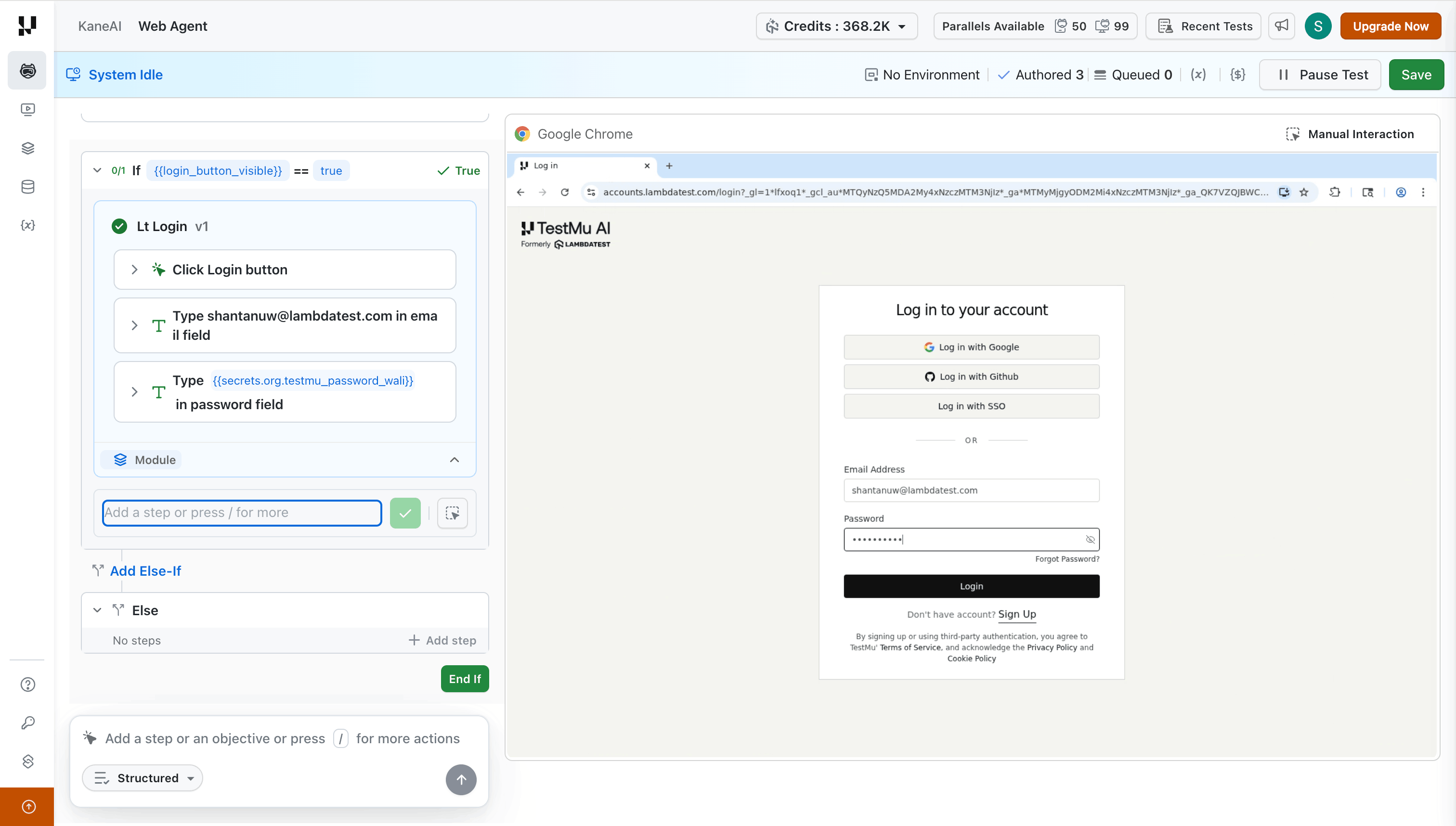 Adding steps and manual interaction inside a conditional branch
