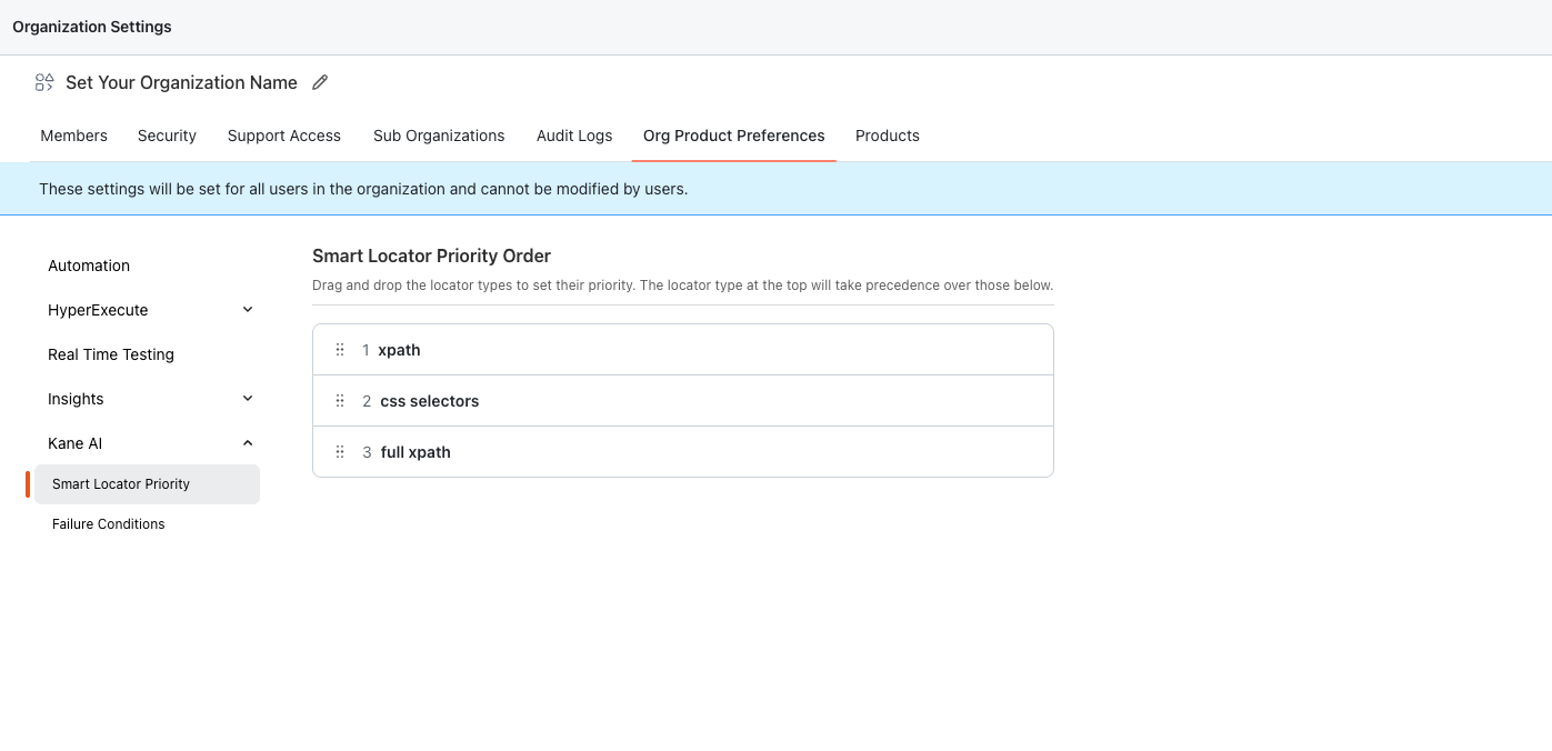 Smart Locator Priority in KaneAI Org Product Preferences