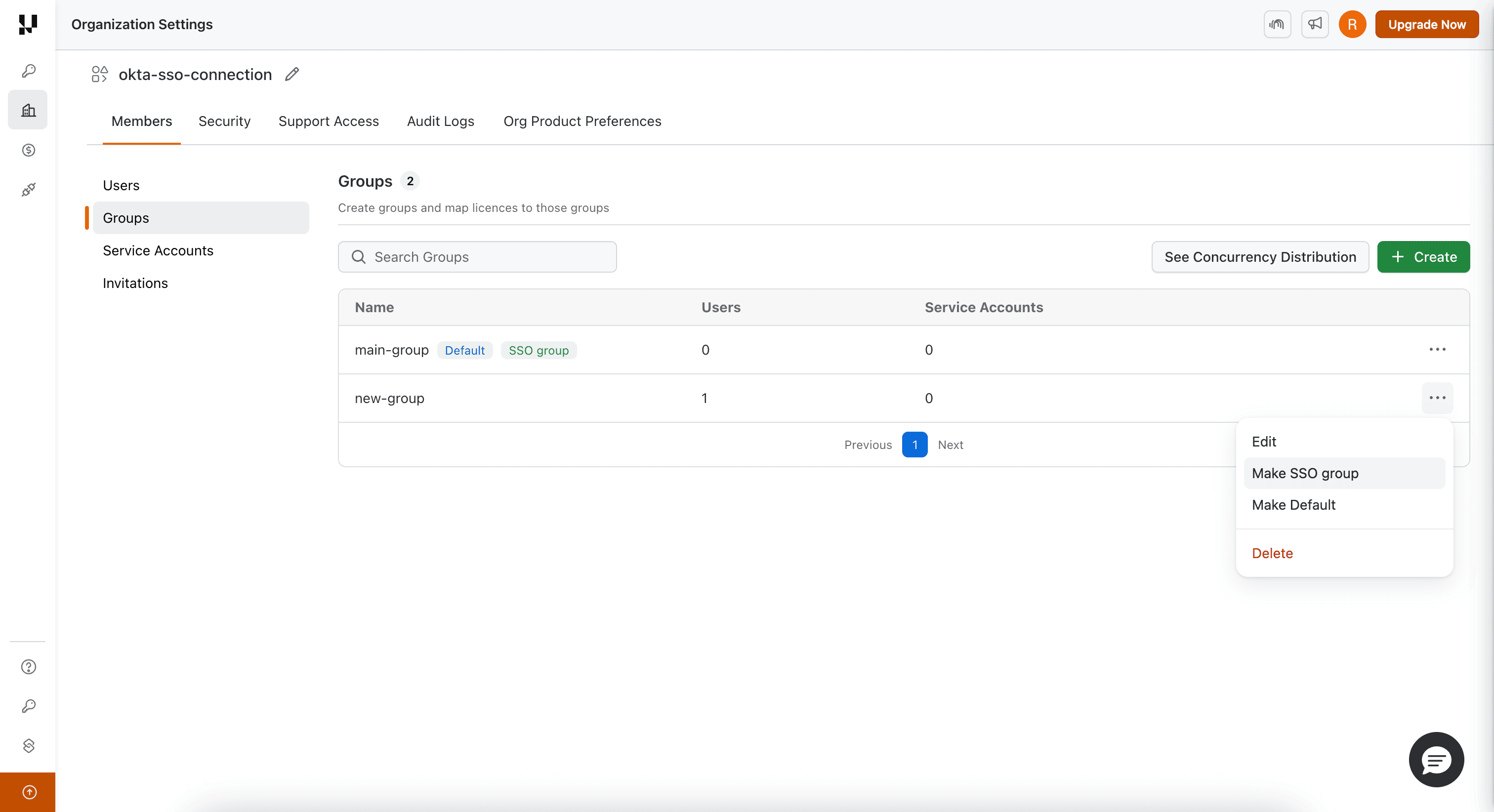 Make SSO group option in the group actions menu
