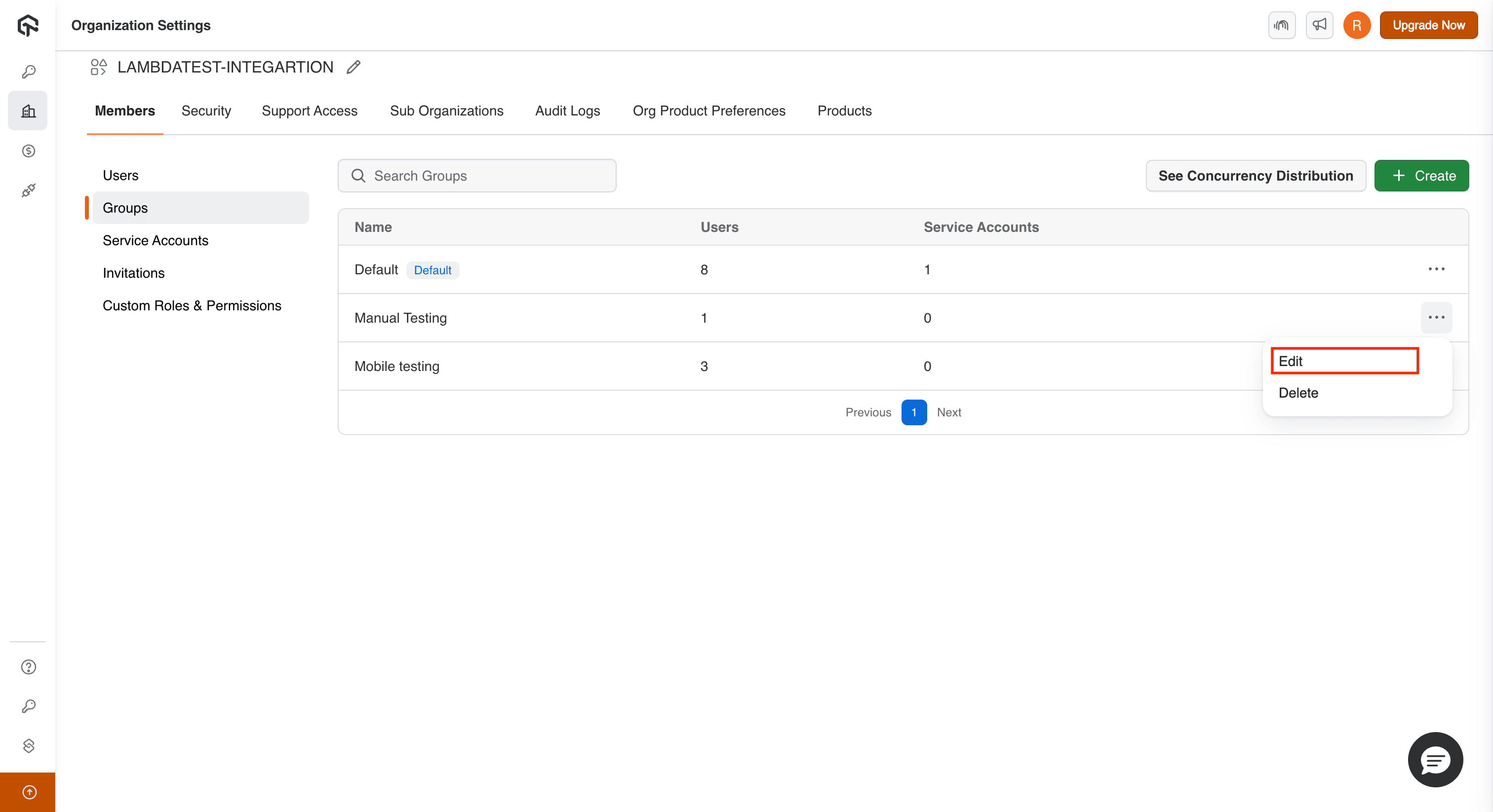 Select group and click Edit from context menu