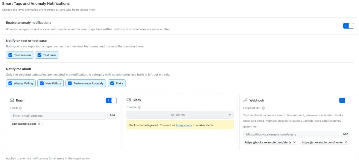 Smart Tags and Anomaly Notifications settings
