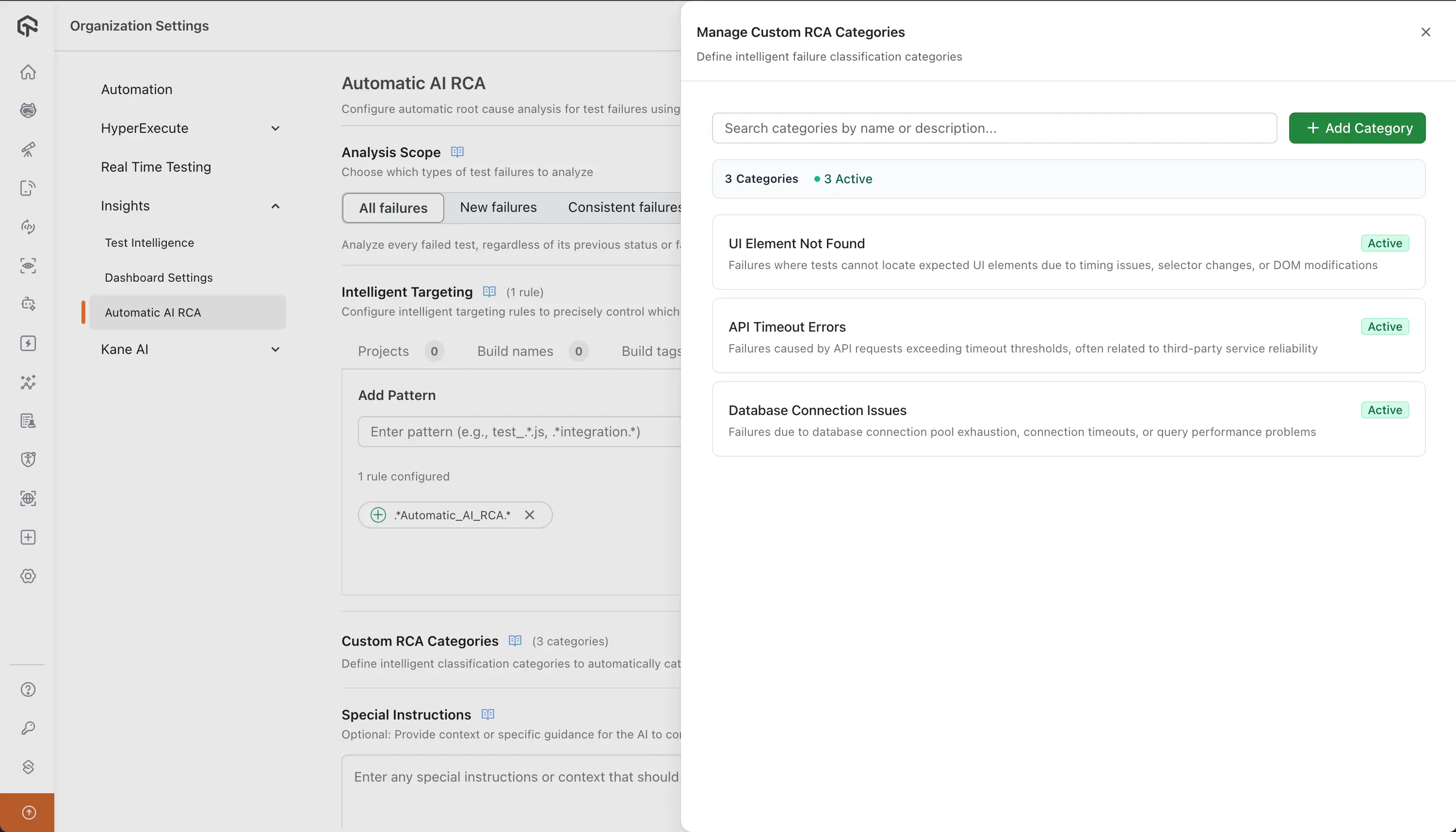 Custom RCA Categories Management