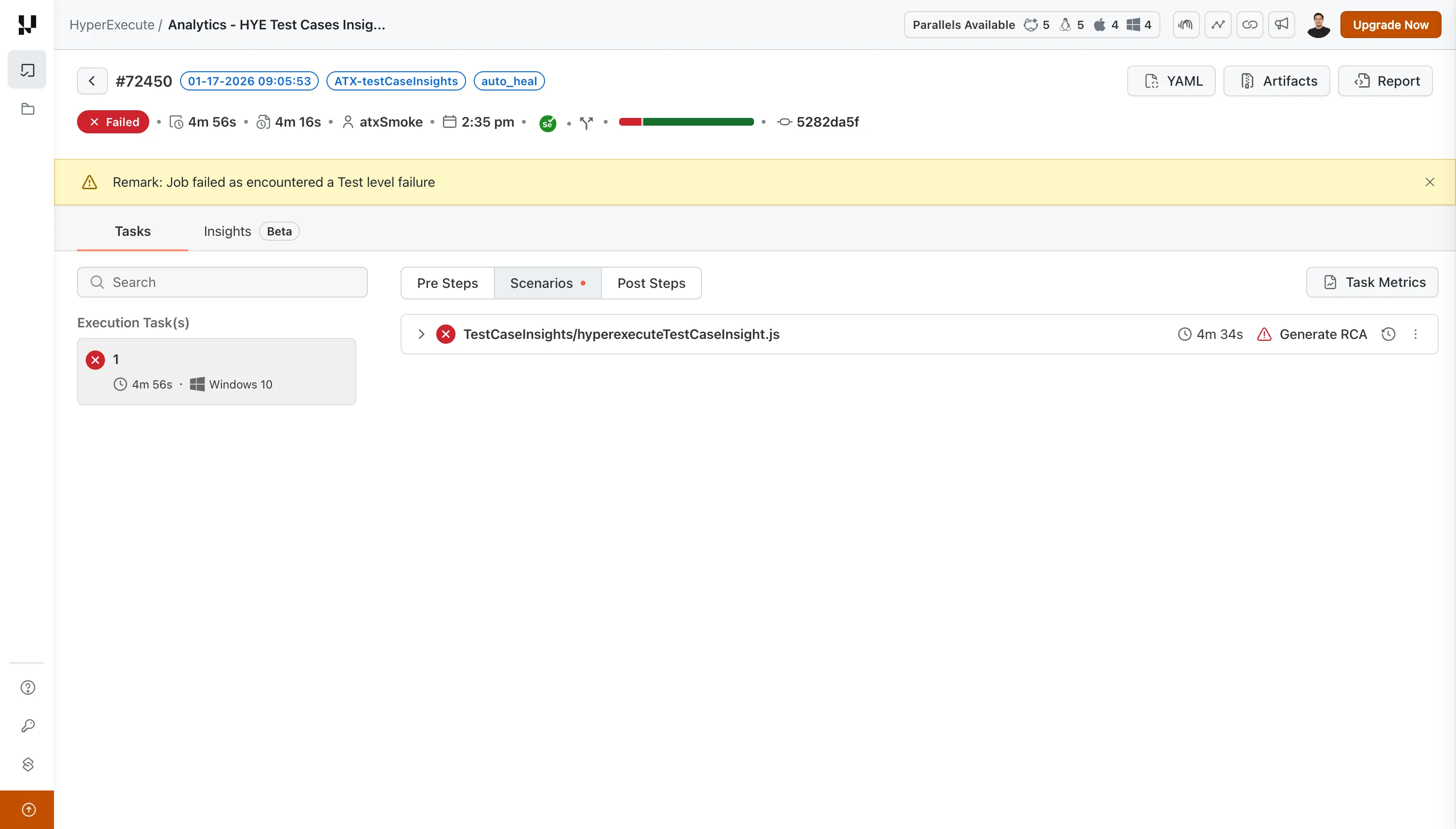 Generate RCA in HyperExecute