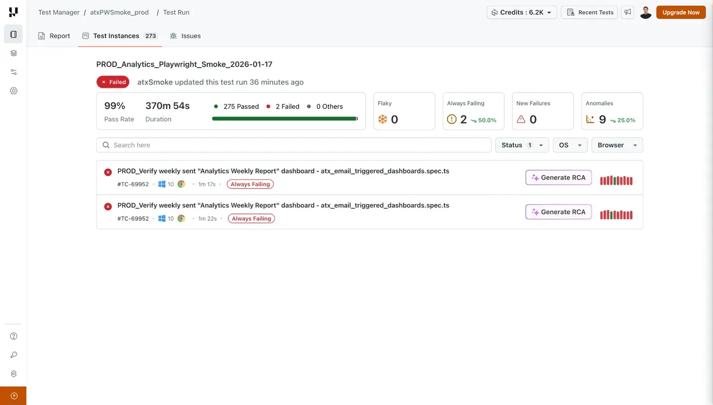 Generate RCA in Test Manager