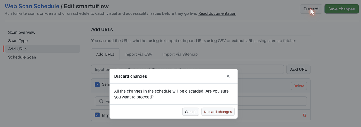 Discard changes confirmation dialog