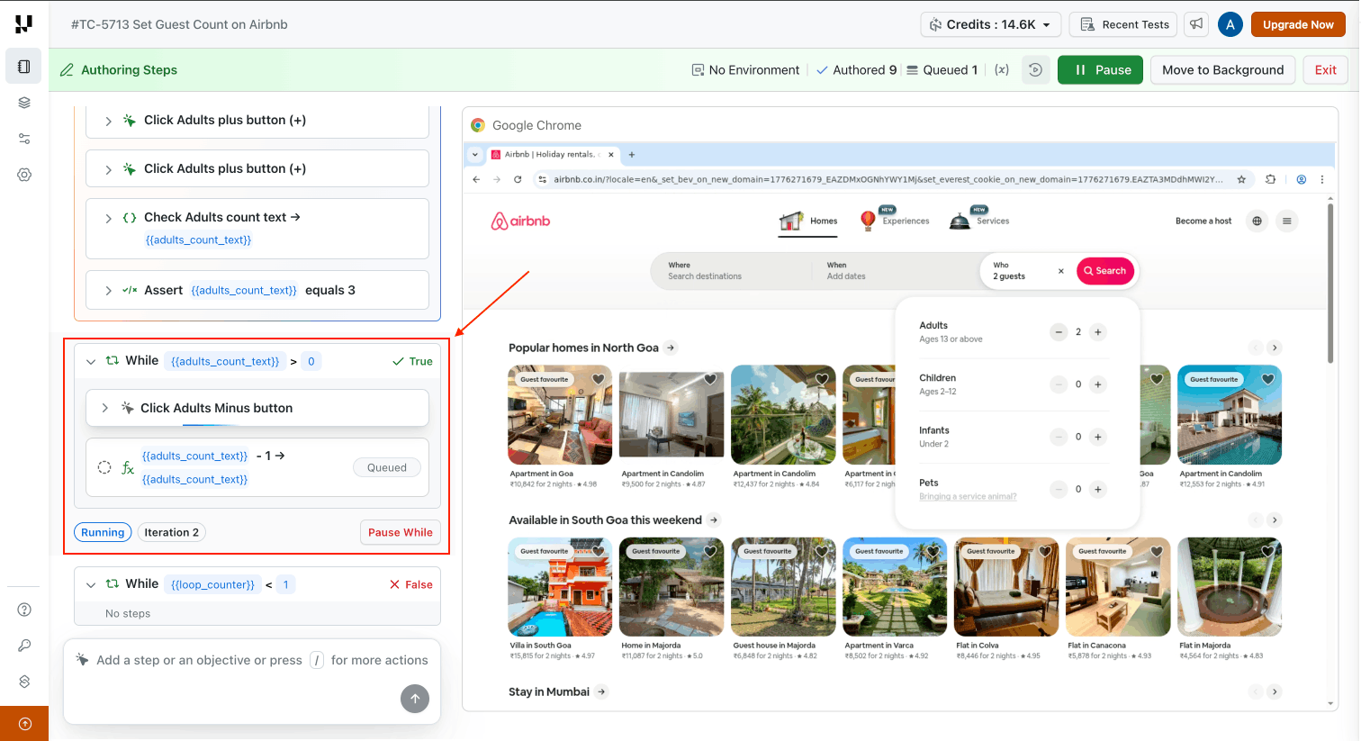 While Loop executing with the current iteration shown in the block header