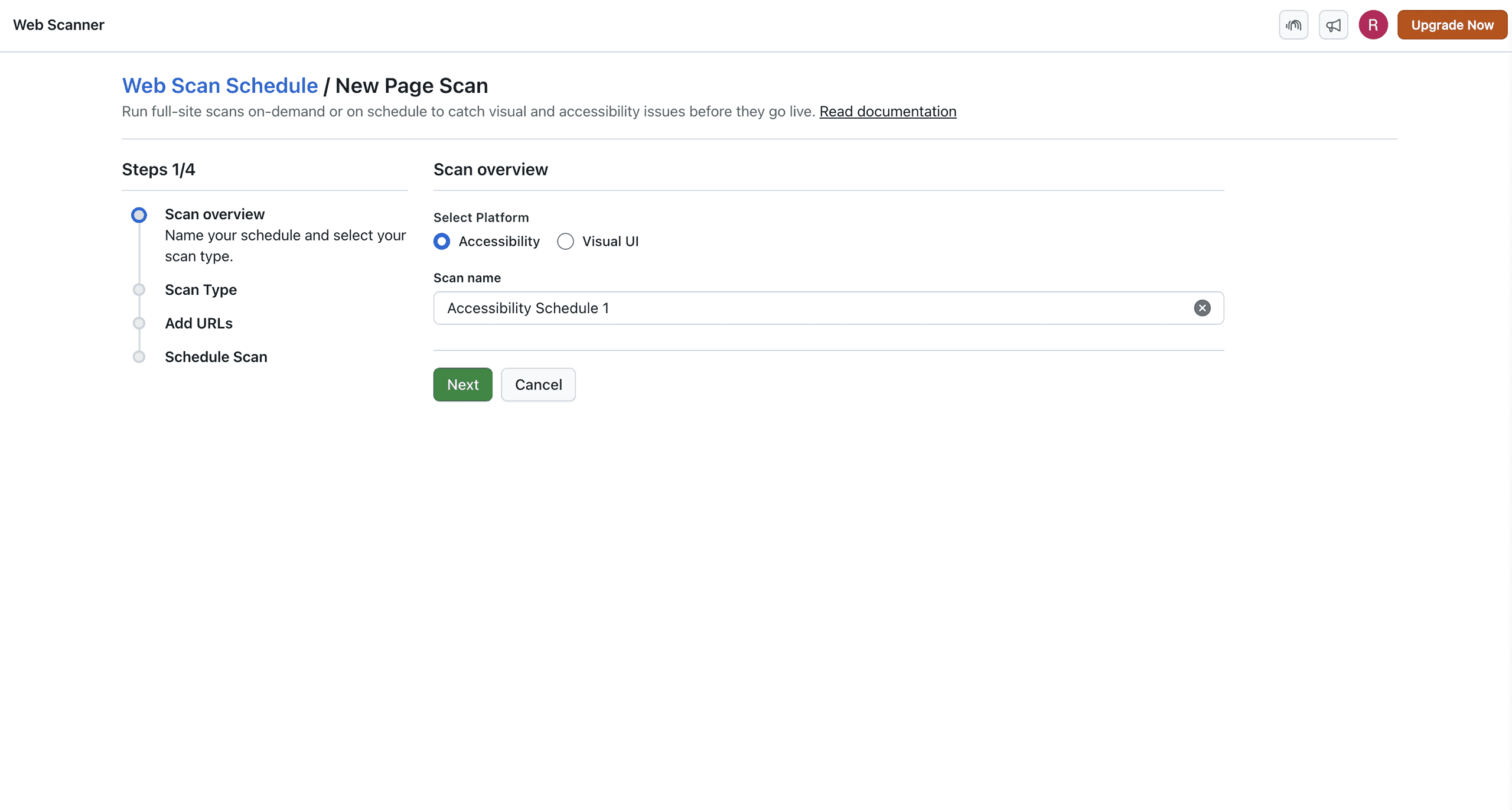 Scan Creation Wizard Step 1