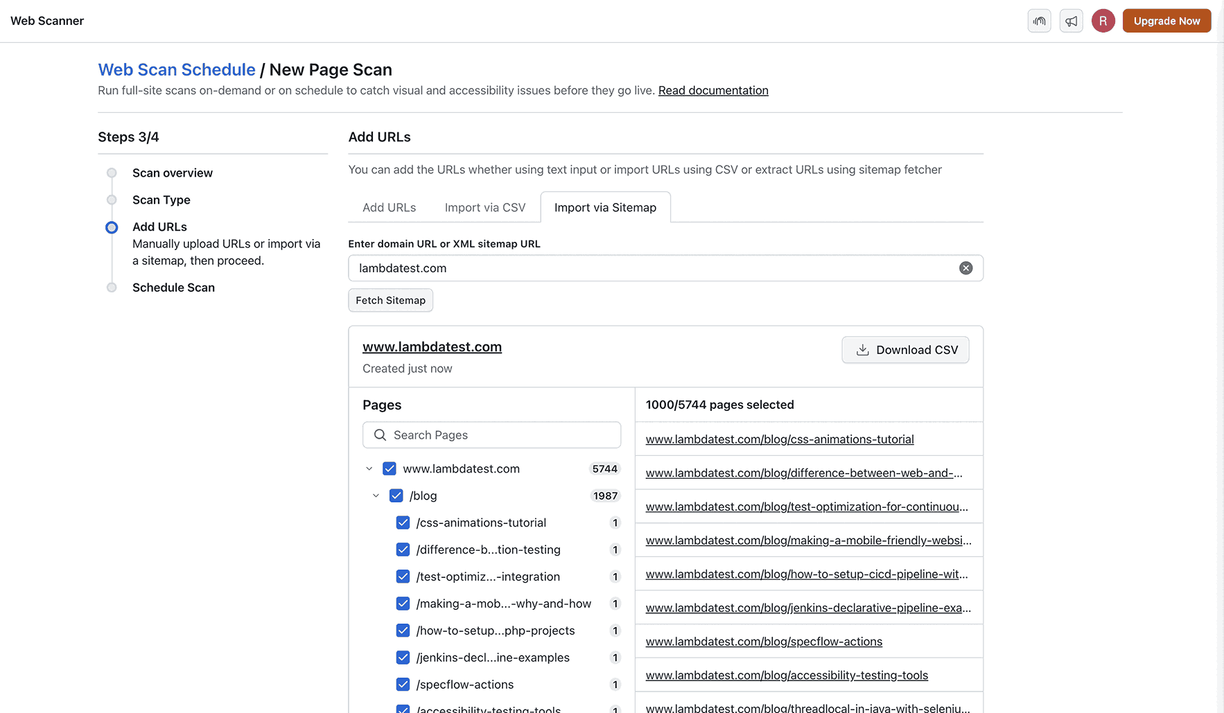 Add URLs via Sitemap