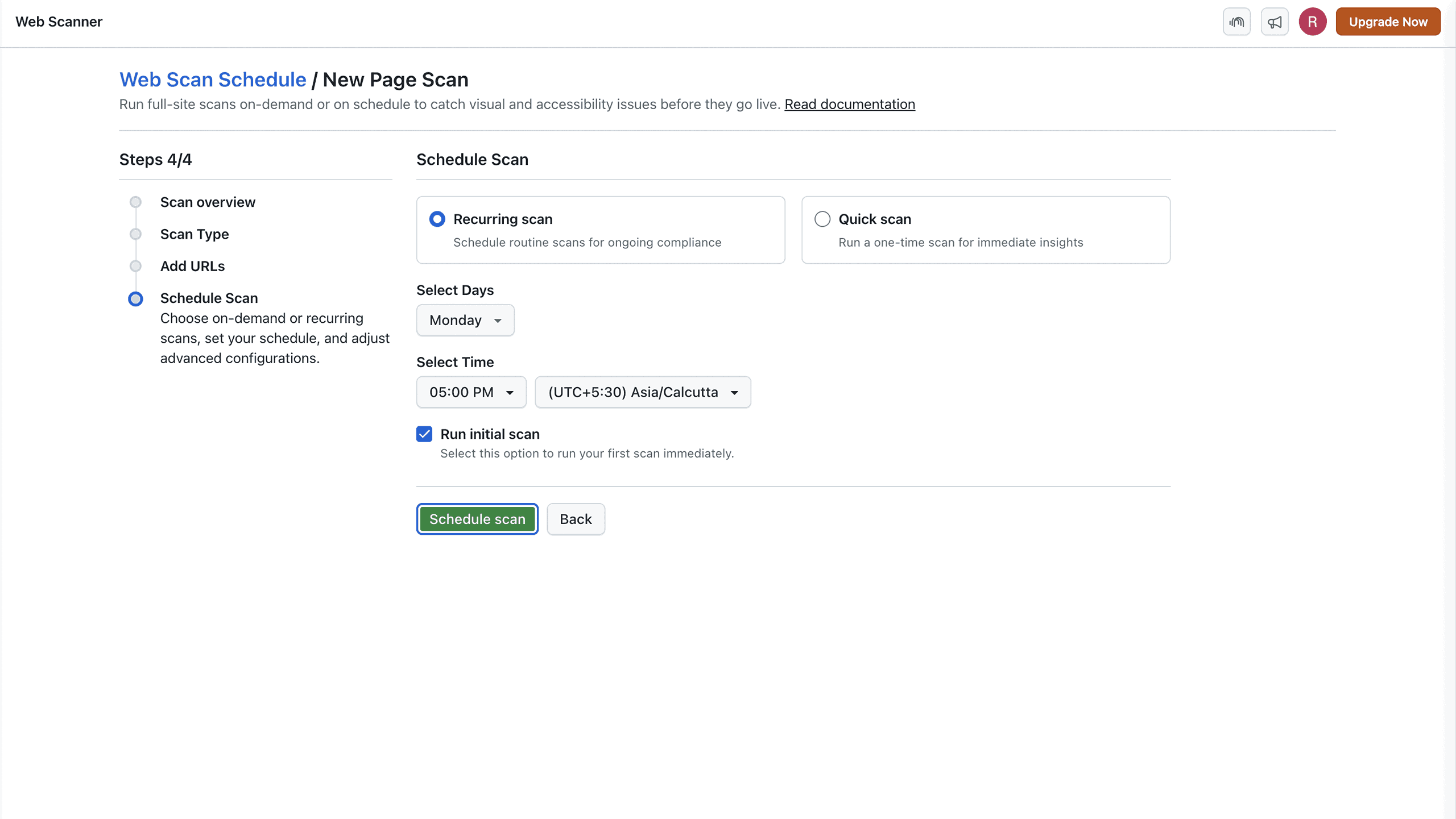 Scan Creation Wizard Step 4